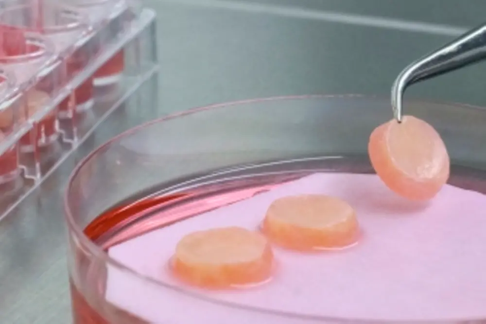 Petri dish with reconstructed tissues model.